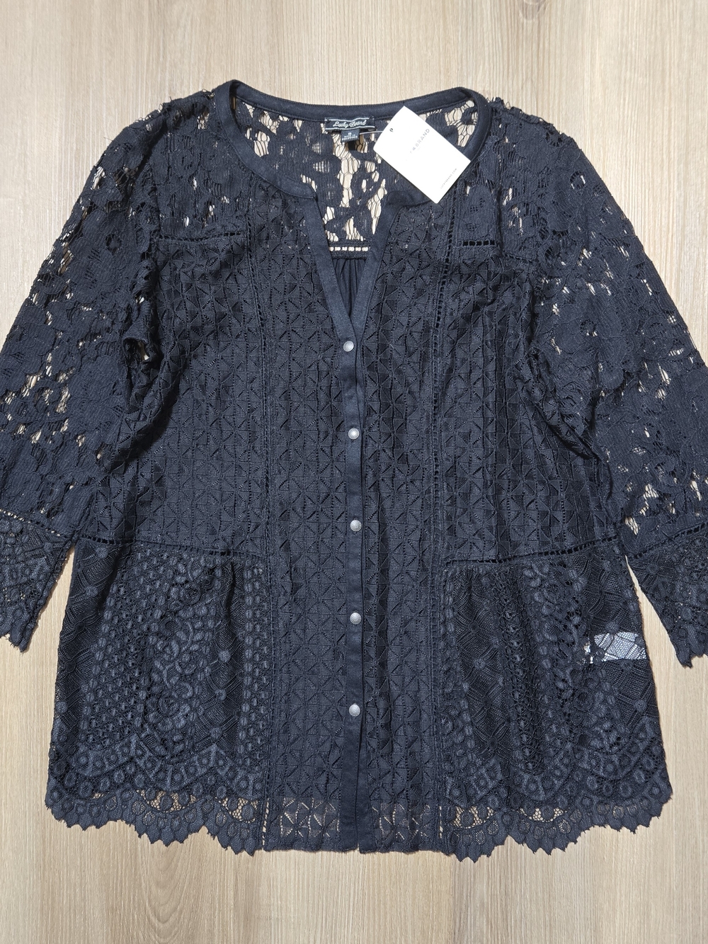 Lucky Brand Black Lace Button-Front Top